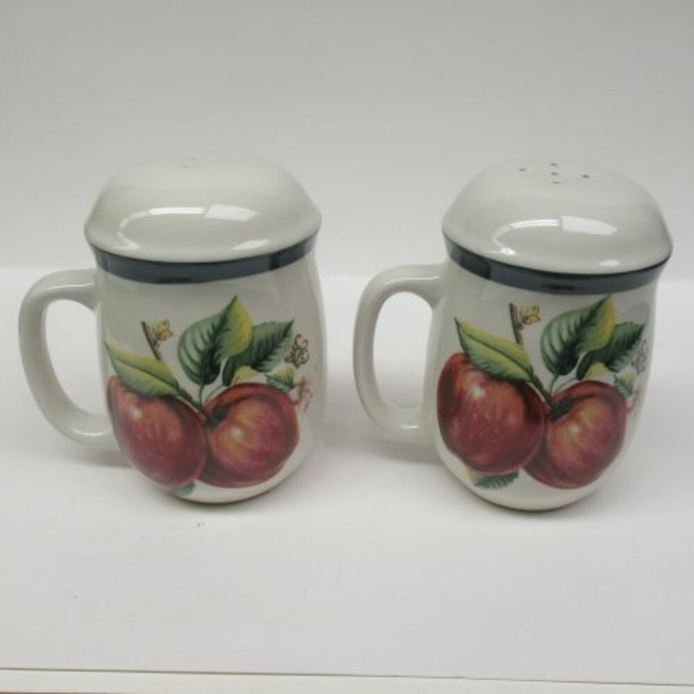 China Pearl APPLES 4 3/8 Inch High Handled Salt and Pepper Shakers, Pair